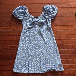 Streetwear Society Blue Daisy Puff-Sleeve Mini Dress